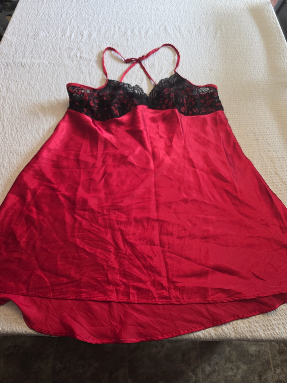 Linea Donatella Red Satin Chemise with Black Lace Xl